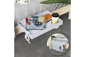 SPACEKEEPER Składana półka nocna z uchwytem na kubek, klips na stolik nocny, wisząca taca, pojemnik do przechowywania łóżka i łóżka piętrowego, akademika, niezbędne, szary, plastik