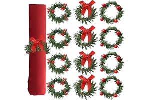 MUNSKT Zestaw pierścieni na serwetki, świąteczne uchwyty na serwetki z winoroślami ostrokrzewu i kokardkami, pierścienie na serwetki, wielokrotnego użytku do dekoracji stołu bożonarodzeniowego