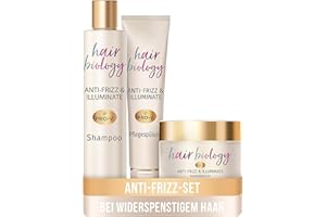 ‎HAIR BIOLOGY Hair Biology Haarpflege Set, Anti Frizz & Illuminate, Shampoo 250ml, Pflegespülung 160ml, Haarmaske 160ml, Wechseljahre, Menopause, Set, widerspenstige Haare, Haarpflege
