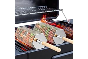 ivtivfu Panier à Barbecue Roulant, Poignée Détachable, Acier Inoxydable 304, Gigogne, Accessoires Grille à Legumes, Ustensiles Grill de Cuisine Exterieur Camping, Cadeau Anniversaire Homme Papa