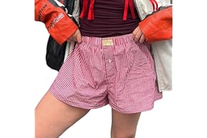 OOHOKAY Frauen Y2k Shorts Micro Button Boxershorts elastische Taille Böden Sommer Casual Plaid Lounge Short