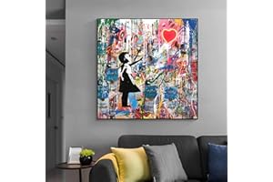 XIANGPEIFBH Banksy Artwork Girl Chasing Balloon Pop Street Art Toile Peinture Affiches Graffiti Wall Art pour Salon Décor À La Maison 65x65cm Cadre Intérieur