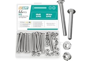 SZSLMY 44 Stück Schlossschrauben M8 x 80mm, Edelstahl Torbandschrauben mit Sechskant Flanschmuttern, Flachrundkopfschrauben mit Vierkantansatz, Flachrundkopf Schloßschrauben mit Muttern Set(M8)