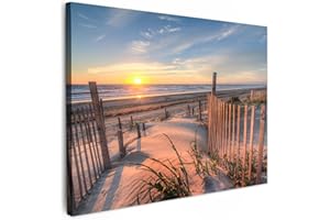 MuchoWow© Impression sur Toile Decoration Murale Peinture 40x30 cm Tableaux Decoratifs Muraux Déco Chambre Tableau Salon Dune - Coucher de soleil - Plage - Plantes - Mer