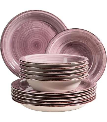 Service De Vaisselle 18 Pièces MÄSER Bel Tempo II - Céramique Peinte à La Main, Bleu Fumé, Vintage Moderne, Lave-vaisselle