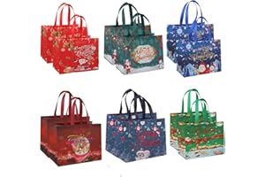 HBell 12pcs sacchetti regalo di Natale, riutilizzabile Natale Tote Bags Shopping Bags Wrapping Bags, sacchetti di festa di Natale con maniglia, per le decorazioni regalo di Natale
