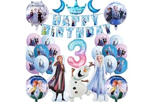 SWOKKTS Palloncini Froze Compleanno 3 Anni, Addobbi Compleanno Bambina Elsa, Kit Froze Compleanno Bambina, Cartoon Decorazioni Compleanno (Palloncini Compleanno 3 Anno)