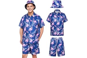 SERTAS Mens Hawaiian Shirt and Shorts Hat Set,Hawaiian Shirts for Men,Summer Hawaiian Shirt Shiteshirts,Shiteshirts for Indoor Outdoor Beach Seaside Holiday Size S-3XL