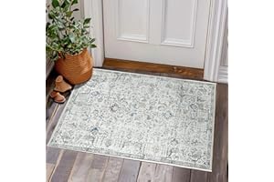 TOPICK Wycieraczka 60 x 90 cm, niebieska, z krótkim włosiem, w stylu vintage, składana, cienka, nadaje się do prania, w stylu retro, w stylu boho, do wnętrz, antypoślizgowy dywanik do