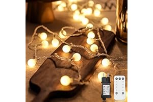 LIYADE Guirlande Lumineuse Sphérique, 15M 120LED Guirlande Lumineuse d'Extérieur/intérieur avec Prise, 8 Modes avec télécommande pour Chambre à Coucher, Intérieur, Jardin, Noël et Mariage (Blanc Chaud)