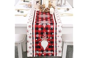 Bigqin Camino de Mesa Navidad, Decoración Navidad Flor de Nieve Gnomos de Lino Camino de Mesa para Comedor Cocina Cafetería Hogar Interior Bar Decoración de Fiesta, 183*33cm/72*13"