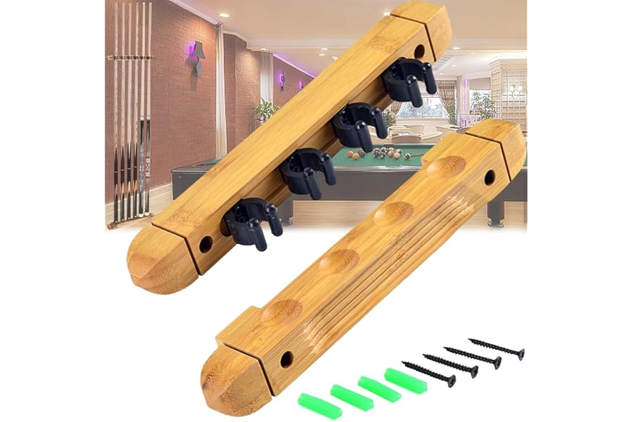 QSLKI 4 Holes Wall Mount Pool Stick Holder, Equipped With Screws, Hardwood Billiards Cue Rack, Table Accessories Equipment Organizer, Pool Rack Billiard, Rods Clip Accessories For Games Clubs