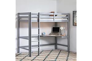Vida Designs Sydney High Sleeper Bunk Bed, Solid Pine Wood Kids Loft Bed Frame With Desk, Perfect For Children, Single 3 Foot, Grey
