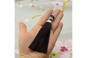 Makhry 10pcs 4.5 Inch Handmade Silky Floss Lobster Clasp Tassel Key chain Beads Bookmark Tassel Pendant for DIY Craft Jewelry Women Earring(Dark Coffee, Short)