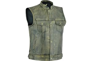 LEATHERICK Gilet de motard à grain supérieur pour homme marron en détresse avec boutons ouverts pour l'équitation et la mode coupe de style gilet avec poches profondes (3XL - EUR62) - Noir