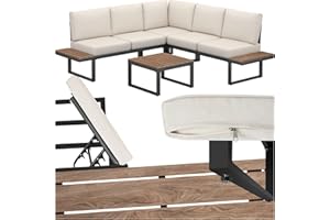 tectake® Gartenlounge Set 4-teilig, wetterfest, Gartenmöbel mit Aluminium-Gestell und Polywood-Tisch, verstellbare Rückenlehne, Gartenmöbel Set mit Kissen, Gartenlounge für Garten, Balkon, Terrasse