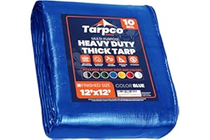 Tarpco Safety Lona de protección Lona Impermeable con Ojales, (3.65m X 3.65m, 190 g/m²) 10 Mil, Funda Protectora para Techo, Barco, Muebles, Jardín, Piscina, Coche, Azúl