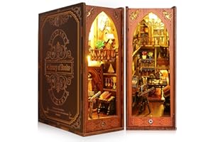 Hlieeosfcn DIY Book Nook per bambini, DIY Case delle bambole Book Nook Model Kit per costruire creatività,Fermalibri 3D Kit di Decorazione Della Libreria Con LED