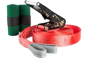‎ZOOMYO zoomyo Slackline Komplett-Set mit Slackline 15 m Länge, inkl. Ratsche mit Schutz, Baumschützern und Hilfsseil – Slackline-Set ideal für Starter und Kids, für Slack Line Funsport