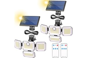 FAYIBUY 2 Pièces Lampe Solaire Extérieur avec Détecteur de Mouvement, [333LED/3Modes] Projecteur Solaire Extérieur IP65 Étanche Lumière Spot LED Solaire,Angle d'éclairage 240°avec Télécommande,Câble 5M