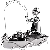 Brubaker Vite Uomo Pescatore in Barca - Figura Artigianale in Ferro Uomo di Metallo Fishing - Idea Regalo in Metallo per Pesc