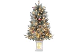 ‎LITAKE Weihnachtsbaum Künstlich 90cm mit 78 Beleuchtung, Snow Flocked Künstlicher Weihnachtsbaum Batteriebetrieben Pre-lit Premium mit roten Beeren Weihnachten deko für Zuhause, Büro, Weiße Basis