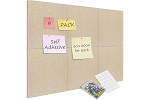 Sliandtelly Felt Pin Boards 6 Pack, 12mm Thick Felt Cork Board Tiles with 60 Pins, Removable Adhesive Large 60 x 90 cm Notice Board for Home Kitchen Office Pinning Wall Note Memo Notice Photo, Beige