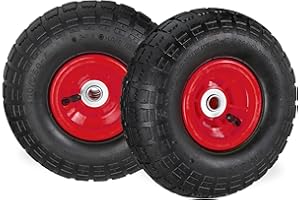 relaxdays 2 Roues pour Diable 4.1/3.5-4, de Rechange avec air, axe de 16 mm, Jusqu’à 136 kg, 260 x 85 mm, Noir-Rouge