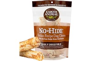 Earth Animal No-Hide Medium Snack Naturali Senza Pelle aromatizzati al Cervo Snack da Masticare a Lunga Durata per Cani | Snack per Cani di Media Taglia (Confezione da 1)