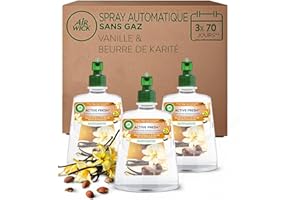 Air Wick Désodorisant Maison Spray Automatique Sans Gaz Active Fresh - 3 Recharges Parfum Vanille & Beurre de Karité