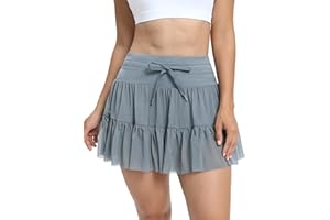 SUPERSUN Women's Yoga Tennis Skort Gym Shorts with Pockets High Waist Tulle Mini Skirts