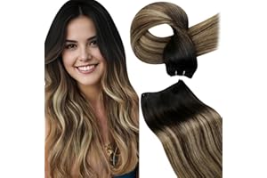 LaaVoo Extension Tessitura Capelli Veri 45cm 100g Nero Naturale a Marrone Cioccolato con Biondo Caramello Balayage Extension Capelli Veri Tessitura Umani Lisci Remy #1b/4/27