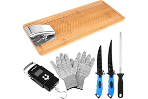 Leriton 6 Pcs Fish Cleaning Kit - Include Cutting Board, Fillet Boards, Knife, Gloves, Scale, Sharpening Rod - Easy Filleting
