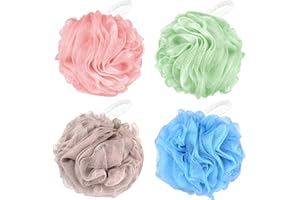 WUJUN Badeschwamm, Dusch-Luffa-Kugeln, duschschwamm, weich, langlebig, extra groß, Netz-Pouf, einfach, schäumend, Körperschrubber Peeling für große Vollschäumreinigung, einfarbig, 70g/4 Stück