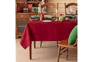 Softalker Mantel Navidad Mesa Rectangular 240 x 140 cm,Elegante Jacquard manteles con Grandes Flores Rojas,Antimanchas,Repelente al Agua Invierno Decoración para buffets año Nuevo Fiestas Cumpleaño