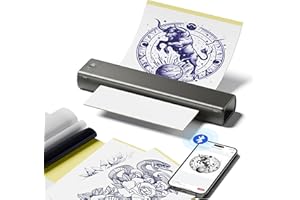 ItriAce M08F Tattoo-Schablonendrucker, kabelloser Bluetooth-Tattoo-Thermodrucker ohne Tinte, mit 10 Blatt Transferpapier für Tattoo-Künstler, Kompatibel mit Android, iOS und Laptop, Grau