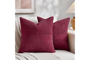 FDTERN Set med 2 Boho kuddfodral, 35 x 35 cm, vinrött, korsmönster, dekoration, manchester, kuddfodral, modernt kuddfodral för soffa, sovrum, stol säng