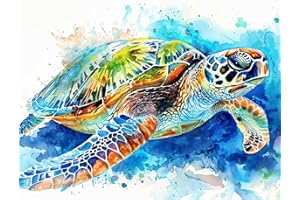 KEYIFA Tortue Peinture par Numéros pour Adulte, Kits de Peinture au Numéro avec Canevas Acrylique et Pinceaux, DIY Creatif Toile Kits Paint by Numbers, Décoration de Maison 40x50cm