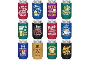 HOOAMI 12 Packs Beer Can Sleeves Beer Can Coolers Funny Quotes Insulated Neoprene Drink Cooler Sleeves for Cans and Bottles Home Kitchen Office Bar Decor Party Favors