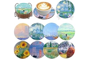 Muzagroo Art Diamant-Malerei-Untersetzer-Set mit Halter, Monet, Kunst-Sets für Anfänger, stressreduzierendes Handwerk, Malen von Diamant, 8 Stück Untersetzer Art (Monet)