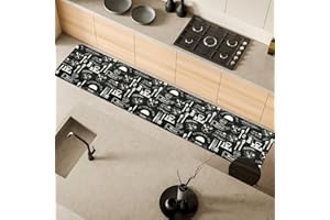 Comart, Tappeto Malaga, per Cucina e Corridoio, Passatoia Multiuso, PVC Antiscivolo, Impermeabile e Assorbente, Decoro Lavagna Nero, 55 x 270 cm, Lavabile in Lavatrice, Design Moderno, Made in Italy