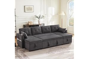 Wyibwy, Sofá de 4 plazas, sofá cama en forma de U, con portavasos y dos compartimentos de almacenamiento, tejido de algodón y lino, 270 x 130 x 86cm, para salón/apartamento, gris