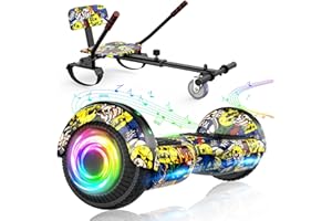SISIGAD Hoverboard Seat Attachment Combo with Bluetooth Corlorful LED Lights, Adjustable Frame Length for Kids All Ages