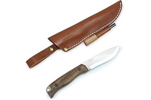 BPSKNIVES BPS Knives HK1 CSHF - Cuchillo de Acero al Carbono Hecho a Mano con Encendedor de Fuego - Cuchillo de Caza de Hoja Fija y Mango Completo - Cuchillo Escandinavo de Camping y Bushcraft