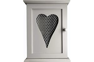 GREYZOUQ Grey Key Cabinet with Heart Mesh Window