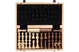 A&A 15 inch Wooden Folding Chess & Checkers Set w/ 3 inch King Height Staunton Chess Pieces / 2 Extra Queens…