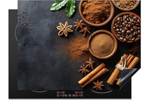 KitchenYeah© Copri Piano Induzione 70x52 cm Cucina Coprifornelli Copertura Protezione Cottura Tutto per la Cucina Cannella - Calcestruzzo - Caffè - Bastoncini di cannella - Spezie