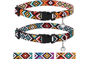 CollarDirect Aztec Cat Collar Breakaway Pack de 2 PCS Nylon Tribal Pattern Geometric Pet Kitten Collares para Gatos, Nylon (Aztec Sunset + Ethnic Teal)