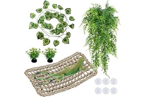 Yoolhamy Hamac gecko avec réservoir de reptiles à suspendre pour terrarium - Feuilles artificielles pour lézards caméléons