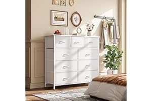 CAIYUN Chest of Drawers,Dresser for Bedroom with 9 Drawers,Fabric Dresser with Wood Top and Large Storage Space, Easy to Assemble, for Bedroom, Living room, White